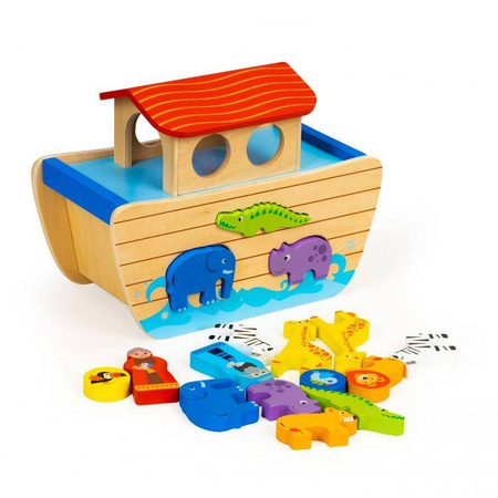 Drewniany sorter zabawka edukacyjna dla dzieci Arka Noego zwierzęta 16 figurek Ecotoys