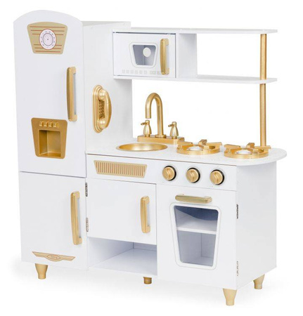 Duża drewniana kuchnia dla dzieci biała ze złotymi elementami Ecotoys 89cm