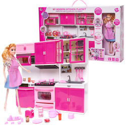Zestaw kuchenny dla lalek - Kuchnia różowa +lalka