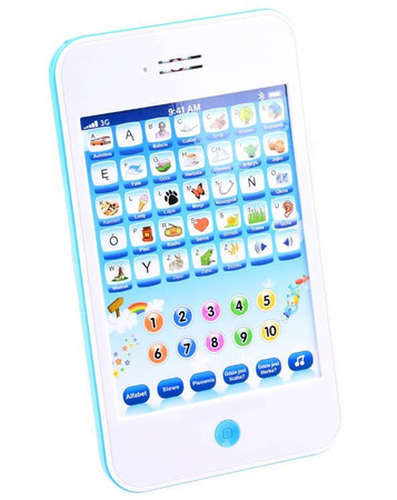 Duży Interaktywny tablet edukacyjny dla dzieci Nauka pierwszych słówek Wersja polska niebieski