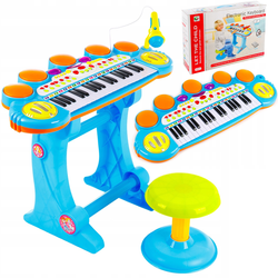 Elektroniczne organki dla dzieci pianinko keyboard mikrofon i stołek niebieskie