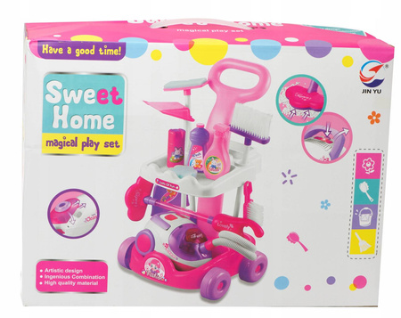 Duży zestaw do sprzątania dla dzieci Wózek z interaktywnym odkurzaczem i akcesoriami 