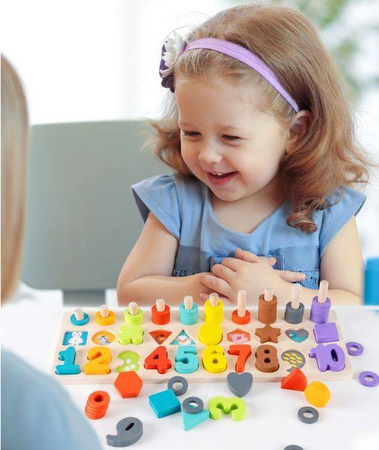 Drewniane liczydło sorter układanka zabawka edukacyjna dla dzieci 3w1 Ecotoys