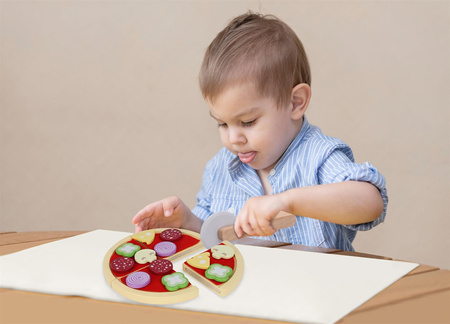 Drewniana zabawkowa pizza do krojenia dla dzieci z akcesoriami Ecotoys