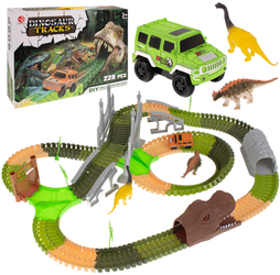 Tor samochodowy z 2 dinozaurami i autkiem dla dzieci Dżungla 228 elementów