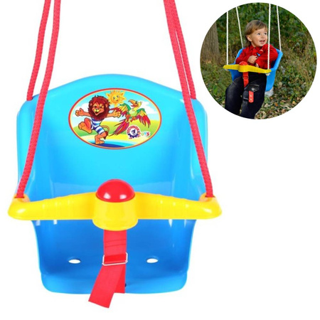 Huśtawka kubełkowa dla dzieci niebieska z pasem bezpieczeństwa