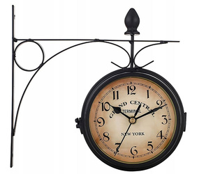 Zegar dwustronny ścienny Retro metalowy czarny 24 cm