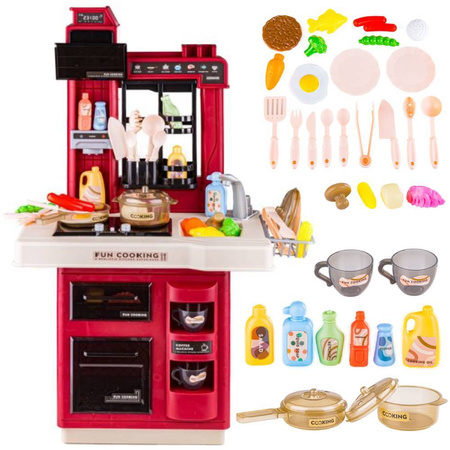 Multifunkcyjna kuchnia dla dzieci światło dźwięk naczynia jedzenie bordowa