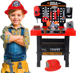 Zestaw warsztat małego majsterkowicza narzędzia dla dzieci kask