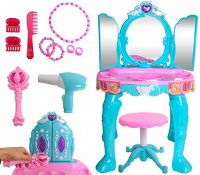 Toaletka dla dzieci salon urody z różdżką MP3 lustro akcesoria krzesełko niebieska