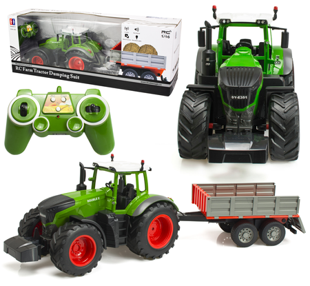 Duży traktor zdalnie sterowany Ciągnik z przyczepą dla dzieci 1:16 2,4GHz Dźwięki i światła Double E
