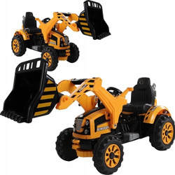 Elektryczny traktor na akumulator dla dzieci z łyżką koparka żółta