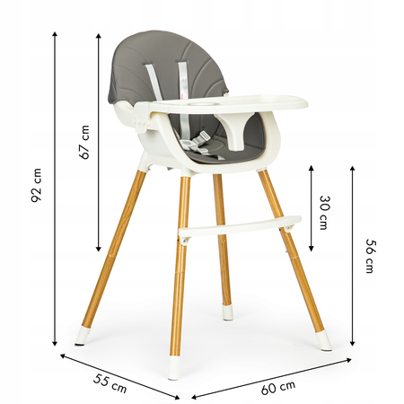 Krzesełko Fotelik do karmienia z tacką dla dzieci szary Ecotoys HA-004 GRAY