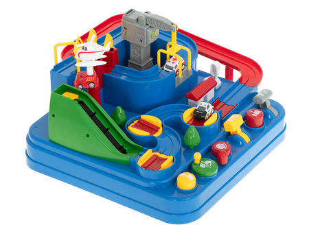 Interaktywny tor samochodowy z przeszkodami dla dzieci 4 samochody Wyścigi pojazdów Parking dla autek