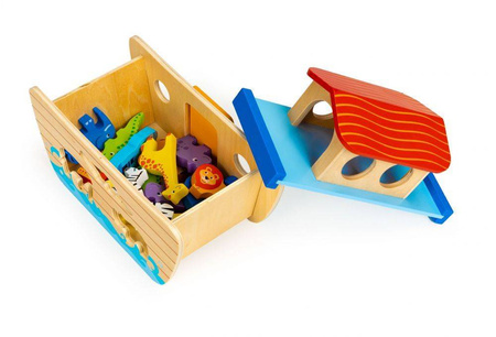 Drewniany sorter zabawka edukacyjna dla dzieci Arka Noego zwierzęta 16 figurek Ecotoys