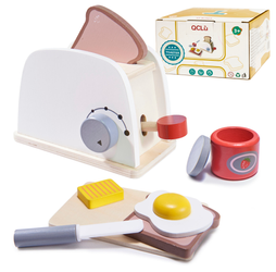 Drewniany toster z ruchomymi elementami Opiekacz dla dzieci z akcesoriami 8 elementów