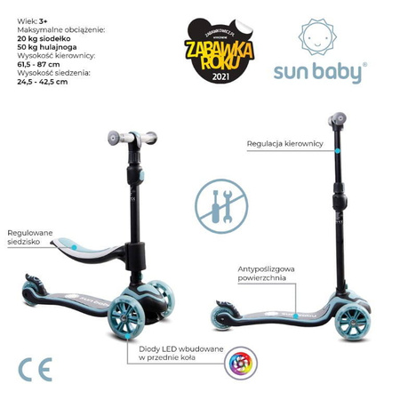 Hulajnoga balansowa trójkołowa dla dzieci Sun Baby niebieska Flash koła LED