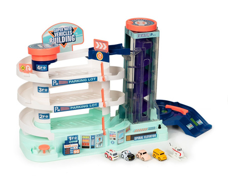 Duży garaż Parking Tor samochodowy z samochodami dla dzieci 3-poziomy Winda 5 autek