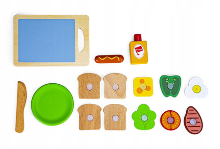 Drewniane jedzenie Kanapka z akcesoriami Zestaw śniadaniowy dla dzieci Ecotoys SAWT18261