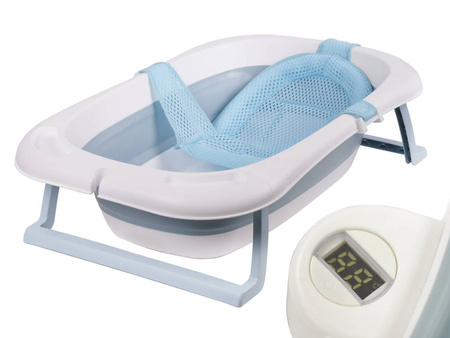 Składana wanienka z termometrem i poduszka niebieska