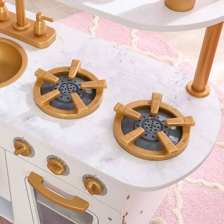 Duża drewniana kuchnia dla dzieci biała ze złotymi elementami Ecotoys 89cm