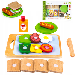 Drewniane jedzenie Kanapka z akcesoriami Zestaw śniadaniowy dla dzieci Ecotoys SAWT18261