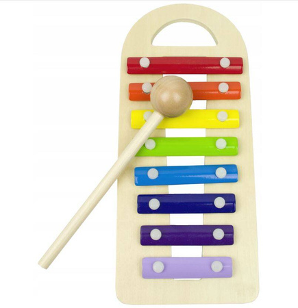 Drewniana zabawka dla dzieci wbijak sensoryczny z młoteczkiem cymbałki 2w1