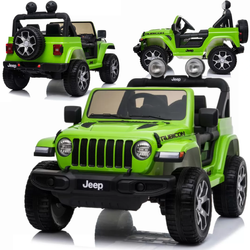 Samochód na akumulator zielony Jeep Wrangler Rubicon elektryczny Auto dla dzieci 2 silniki 45W światła LED
