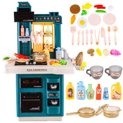 Multifunkcyjna kuchnia dla dzieci światło dźwięk naczynia jedzenie turkusowa