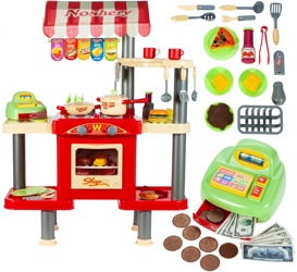 Supermarket sklep zabawkowy dla dzieci Kuchnia Fast Food Stragan z akcesoriami