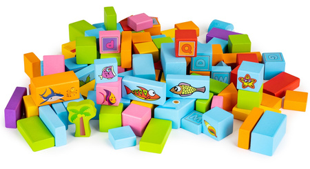Drewniane klocki edukacyjne zestaw ocean dla dzieci sorter 100 sztuk Ecotoys SR19006