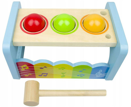 Drewniana zabawka dla dzieci wbijak sensoryczny z młoteczkiem cymbałki 2w1