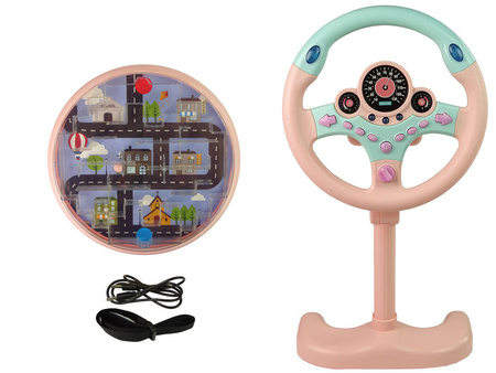Interaktywna zabawkowa kierownica dla dzieci różowa labirynt światło dźwięk