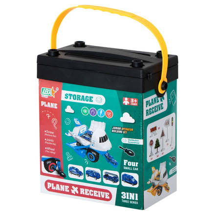 Duży samolot Transporter dla dzieci z samochodami i zestawem znaków drogowych DIY