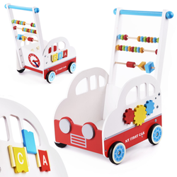 Drewniany pchacz edukacyjny dla dzieci z liczydłem Samochód z zabawkami Wózek