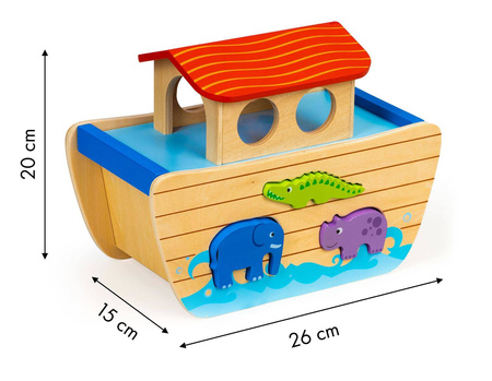Drewniany sorter zabawka edukacyjna dla dzieci Arka Noego zwierzęta 16 figurek Ecotoys
