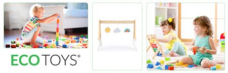 Drewniany edukacyjny stojak gimnastyczny dla dzieci z zabawkami Ecotoys CA12231