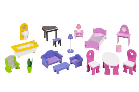 Duży drewniany domek dla lalek Rezydencja Wirginia z akcesoriami dla dzieci Ecotoys ECO0660