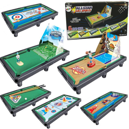 Zestaw gier zręcznościowych sportowych dla dzieci 6 gier kręgle bilard koszykówka