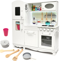 Duża drewniana kuchnia Kuchenka dla dzieci z zestawem akcesoriów kuchennych Światło LED