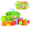 Zestaw spożywczy zielony koszyk zakupowy z owcami i warzywami dla dzieci