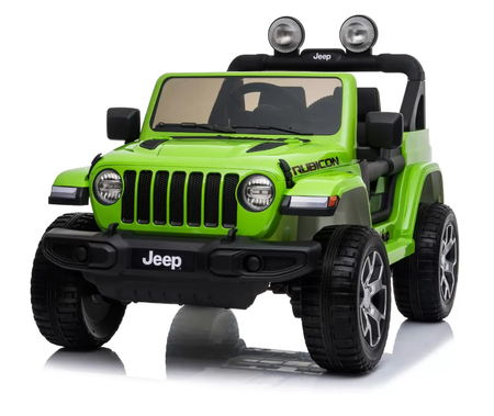 Samochód na akumulator zielony Jeep Wrangler Rubicon elektryczny Auto dla dzieci 2 silniki 45W światła LED