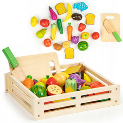 Drewniane jedzenie do krojenia Owoce i warzywa Duży zestaw Kuchnia Ecotoys 20 elementów