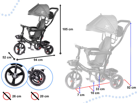 Szary rowerek trójkołowy dla dzieci Spacerówka Trike FIX LITE 360 stopni