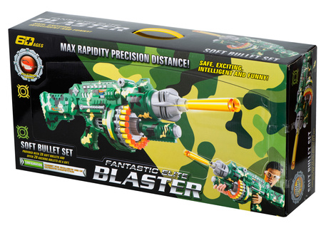 Duży karabin bębenkowy Wyrzutnia na naboje Pistolet na strzałki BLASTER dla dzieci 40 nabojów zielony