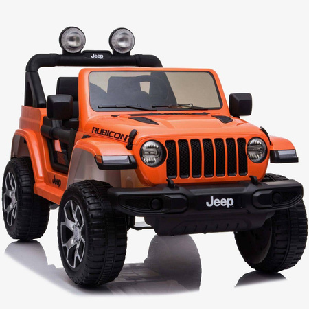 Samochód na akumulator Jeep Wrangler Rubicon pomarańczowy elektryczny Auto dla dzieci 2 silniki światła LED