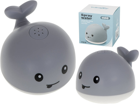 Szary wieloryb do kąpieli tryskający wodą +LED