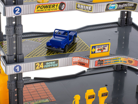 Duży zestaw Parking Garaż 4 poziomowy z windą, myjnią i stacją benzynową 6 samochodów 