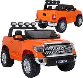 Duży samochód elektryczny pojazd auto na akumulator dla dzieci pomarańczowy Toyota Tundra światła dźwięk ekoskóra