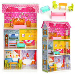 Duży wysoki drewniany domek dla lalek Rezydencja słoneczna mebelki dla dzieci Ecotoys W08012